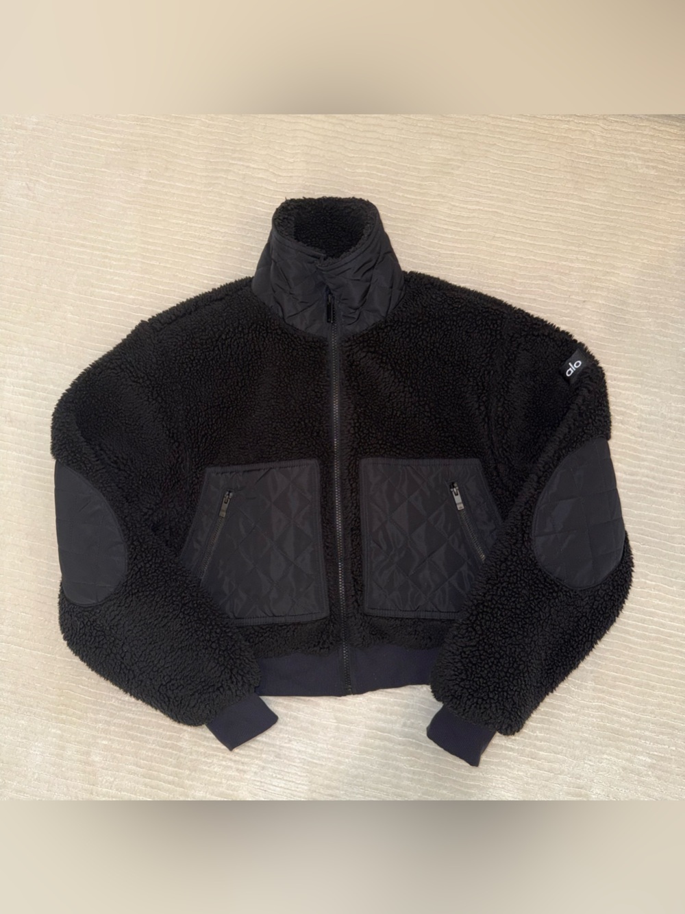 Gorgeous Alo Edge Sherpa Bomber Jacket Coat - Black - XS - Extra Small